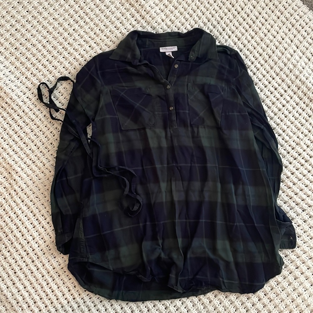 Navy and Green Plaid Maternity Top